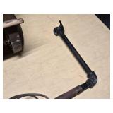Vintage Wooden Mirror, Desk Lamp, and Metal Dustpan