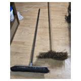 Lot of 2 Brooms: Heavy-Duty Push Broom and Natural Fiber Broom