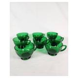 Set of Eight Green Glass Teacups