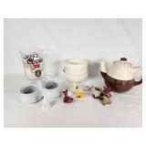 Vintage Coors Beer Glass, Oxford Stoneware Teapot, and Assorted Ceramic Items