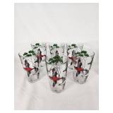 Set of 6 Vintage Glass Tumblers with Bird and Tree Design