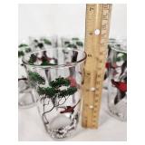 Set of 6 Vintage Glass Tumblers with Bird and Tree Design