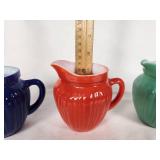 Set of Vintage Colored Creamers in Blue, Red, and Green - About 3 1/2" tall