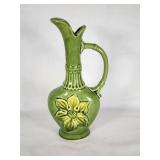 Norleans Japan Green Ceramic Pitcher with Yellow Flower Design