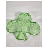 Green Glass Clover-Shaped Dish
