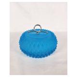 Blue Glass Lidded Dish with Metal Handle