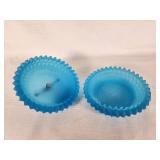 Blue Glass Lidded Dish with Metal Handle