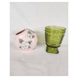 Ucagco Japan Pink Ceramic Vase and Napco Green Glass Goblet
