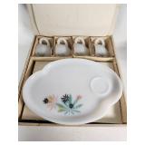 Set of Federal Glass Company Patio Snack Set Heat-Proof White Ware Service for 4