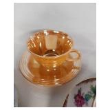 Set of Vintage Teacups and Saucers including Bone China, R & R, and Fire-King
