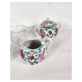 Cut Glass Creamers and Sugar Bowls with Hand-Painted Japan Porcelain