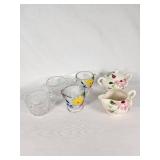 Set of Floral and Glass Creamers and Sugar Bowls