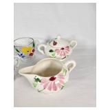 Set of Floral and Glass Creamers and Sugar Bowls