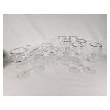 Lot of Vintage Glassware with Silver Trim Including Wine and Cocktail Glasses