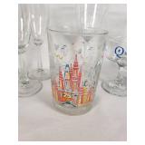 Glassware Lot including Disney Themed Glasses and Wine Glasses