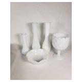 Lot of Vintage Milk Glass Vases and Bowls