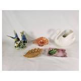 Vintage Porcelain and Ceramic Decor Lot Including Chubu China Plate, Leaf Dish, and Bird Figurine