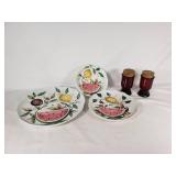 Hand Painted Italian Fruit Plates and Wheaton NJ Glass Jars with Corks