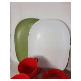 Melamine Dinnerware with Floral and Geometric Patterns, Various Colors and Sizes and Other Plates Too