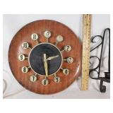 Mid-Century Decorative Items Lot including Spartus Wall Clock, Mosaic Trivets, and Candle Holders