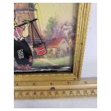 Vintage Lillian Creamery MN Advertising Plaque - Reverse Painted Glass - Dutch Children Motif
