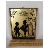 Bird Island Farmers Elevator Co. Wall Thermometer features a silhouette design of children and foliage
