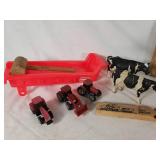 Wooden Train Whistle, Toy Barn, and Toy Tractors with Accessories