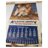 Allstate Supply 1946 Calendar with Puppies Willmar, MN