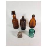 Vintage Glass Bottles and Insulator