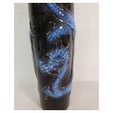 Black Ceramic Vase with Blue Dragon Design - Hole near the bottom for what?  maybe incense?