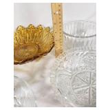 Mixed Glass Bowls, Including Amber and Clear Cut Glass Designs