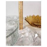 Mixed Glass Bowls, Including Amber and Clear Cut Glass Designs
