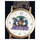 Minnesota Moose Quartz Wrist Watch With Brown Leather Strap - New Battery - Running