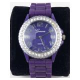 Geneva Purple Rhinestone Quartz Watch - Battery Running