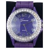 Geneva Purple Rhinestone Quartz Watch - Battery Running