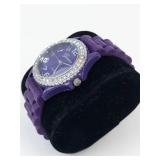 Geneva Purple Rhinestone Quartz Watch - Battery Running