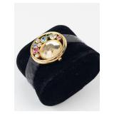 Quartz Fashion Watch With Gemstone Bezel & Leather Strap - New Battery - Running