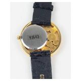 Quartz Fashion Watch With Gemstone Bezel & Leather Strap - New Battery - Running