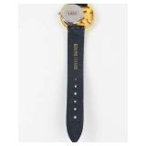 Quartz Fashion Watch With Gemstone Bezel & Leather Strap - New Battery - Running