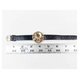 Quartz Fashion Watch With Gemstone Bezel & Leather Strap - New Battery - Running