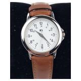Kl Quartz Analog Watch With Brown Leather Strap - Running, New Battery
