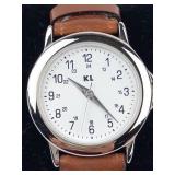 Kl Quartz Analog Watch With Brown Leather Strap - Running, New Battery
