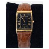 Cassant Quartz Gold-Tone Rectangular Watch With Brown Leather Band - New Battery - Running