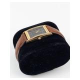 Cassant Quartz Gold-Tone Rectangular Watch With Brown Leather Band - New Battery - Running