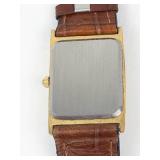 Cassant Quartz Gold-Tone Rectangular Watch With Brown Leather Band - New Battery - Running
