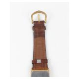 Cassant Quartz Gold-Tone Rectangular Watch With Brown Leather Band - New Battery - Running