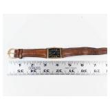 Cassant Quartz Gold-Tone Rectangular Watch With Brown Leather Band - New Battery - Running