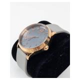 iTech Quartz Wrist Watch Gray Band Rose Gold Tone - New Battery - Running