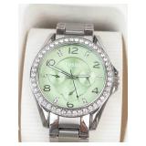 Fossil Crystal-Accented Green Dial Watch With Box - running new battery