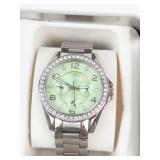 Fossil Crystal-Accented Green Dial Watch With Box - running new battery